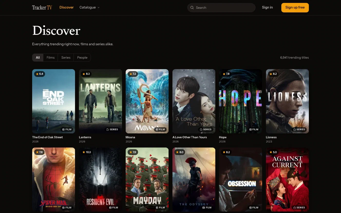 Tracker TV, the discover page