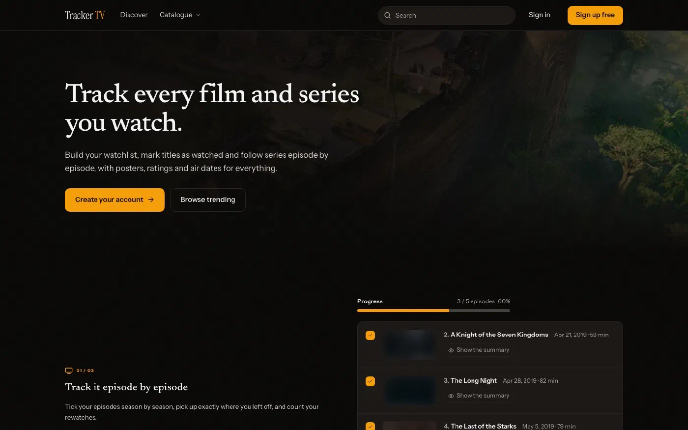 Tracker TV, home page