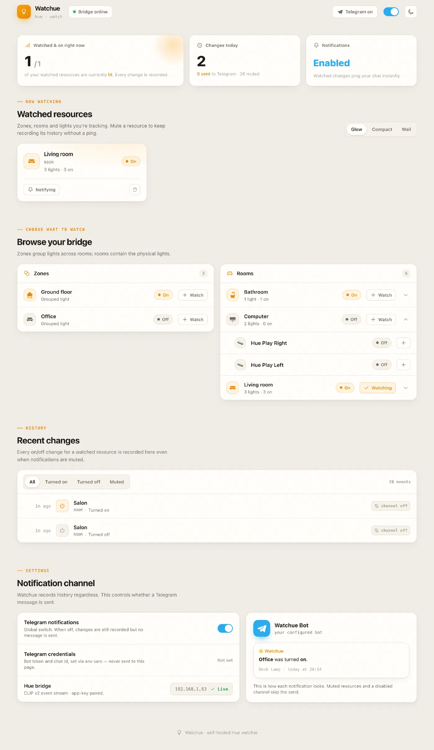 Watchue, dashboard in light theme